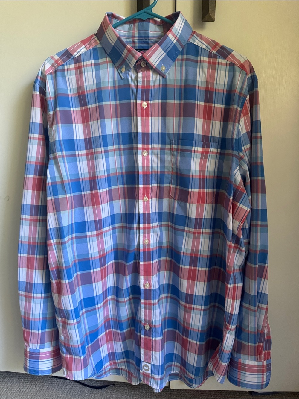 Vineyard Vines Blue and Pink Plaid Button-Down Shirt
